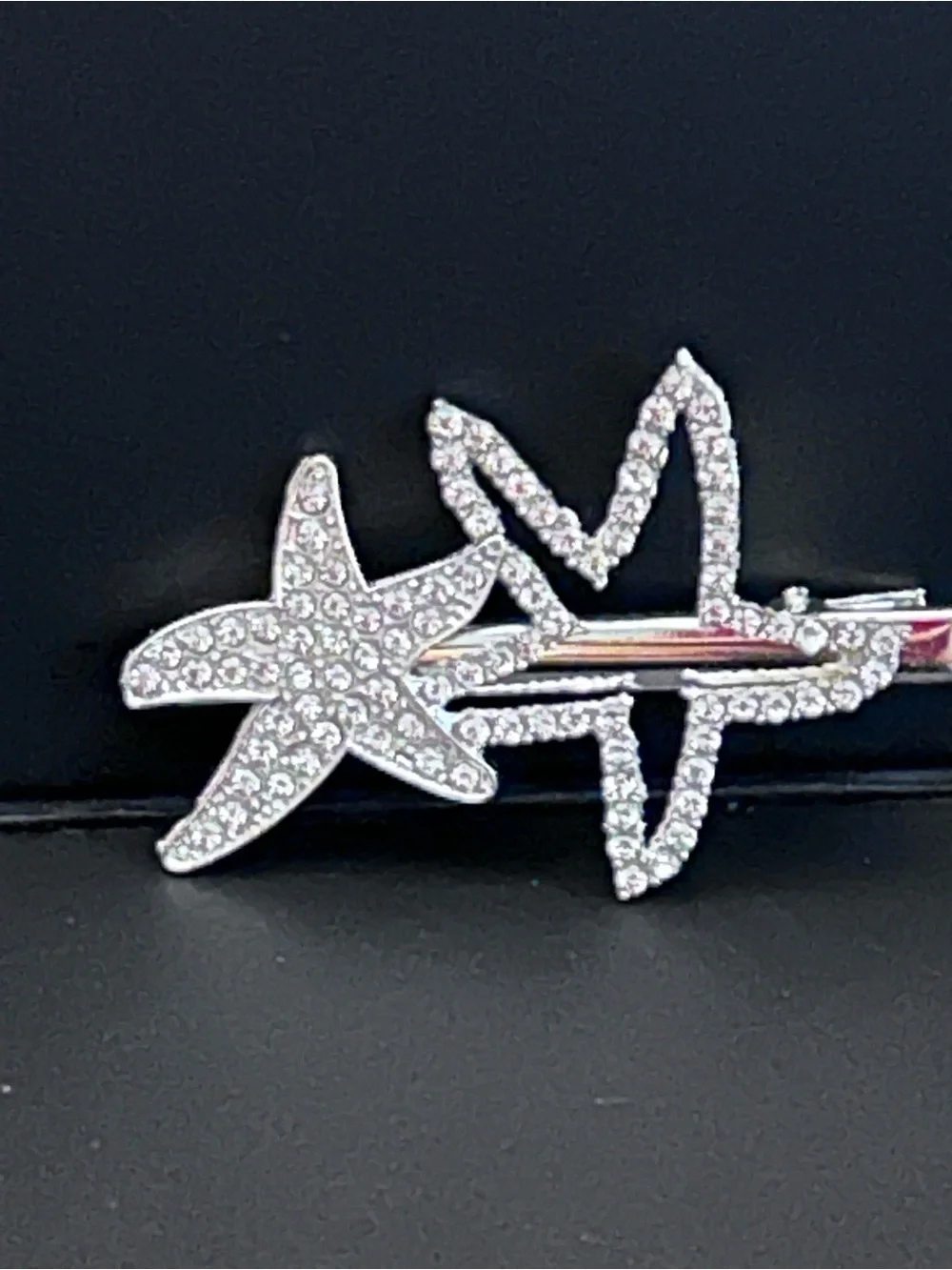 Mint Rhinestone Starfish Hair Clip Set of Two - Silver-tone w/Crystals and Pearl